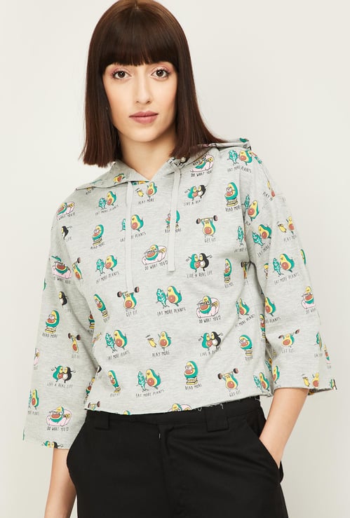 GINGER Women Printed Three-Quarter Sleeves Sweatshirt