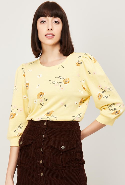 GINGER Women Floral Print Round Neck Sweatshirt