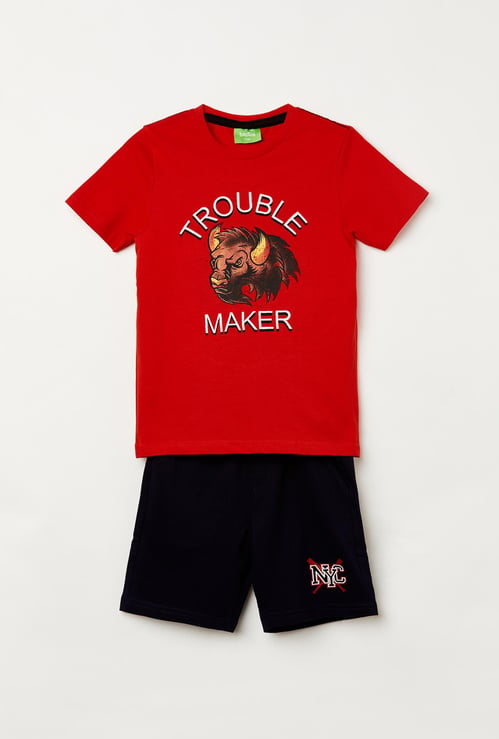 BOSSINI Boys Printed Round Neck T-shirt and Elasticated Shorts