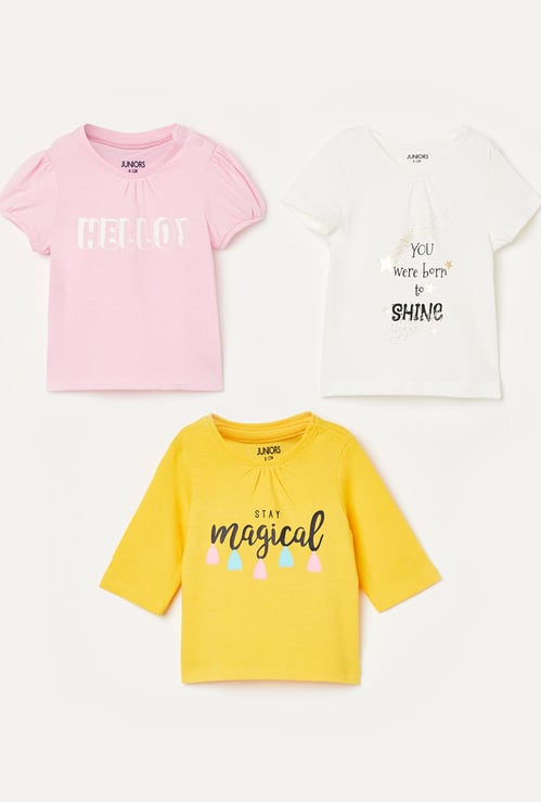 JUNIORS Girls Printed Round Neck T-shirt - Set of 3 Pcs