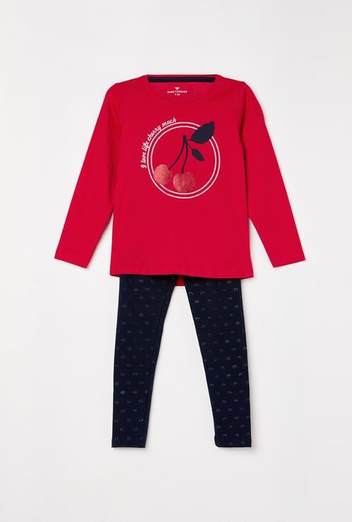 FAME FOREVER KIDS Girls Printed T-shirt with Leggings