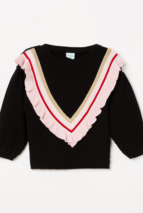 FS MINI KLUB Girls Textured Full Sleeves Sweater