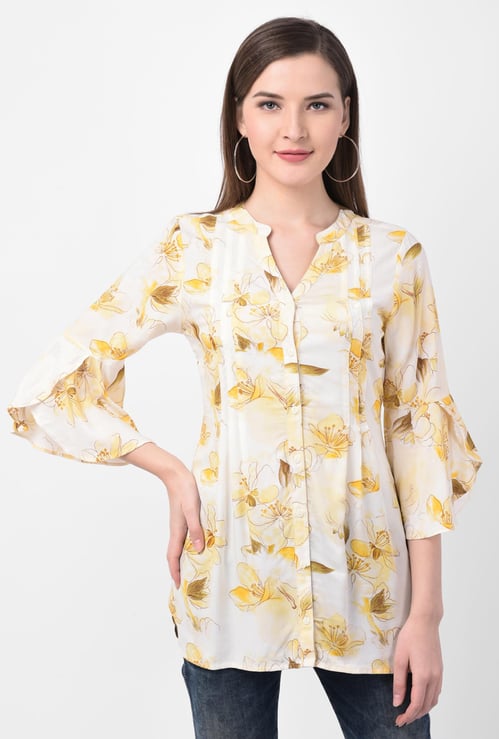 LATIN QUARTERS Women Floral Print Tunic with Petal Bell Sleeves