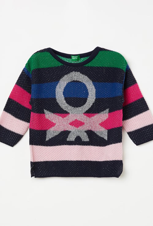 UNITED COLORS OF BENETTON Girls Textured Full Sleeves Sweater