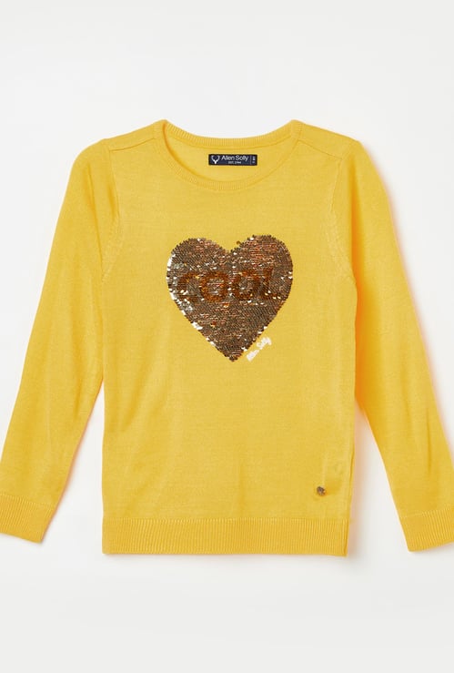 ALLEN SOLLY Sequinned Pullover with Ribbed Hems