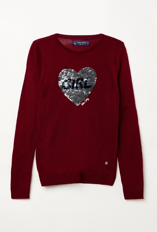 ALLEN SOLLY Girls Sequinned Round-Neck Sweatshirt