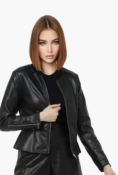 ONLY Women Solid Zip-Front Biker Jacket
