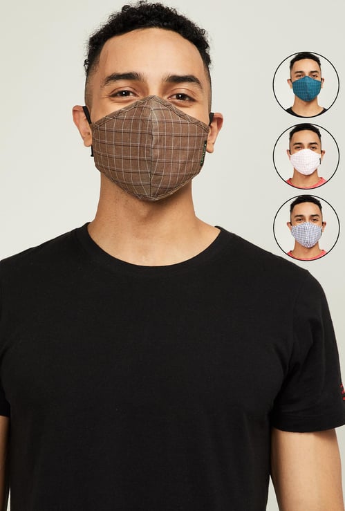 VAN HEUSEN Men Checked Face Mask with Adjustable Ear Loops - Set of 4