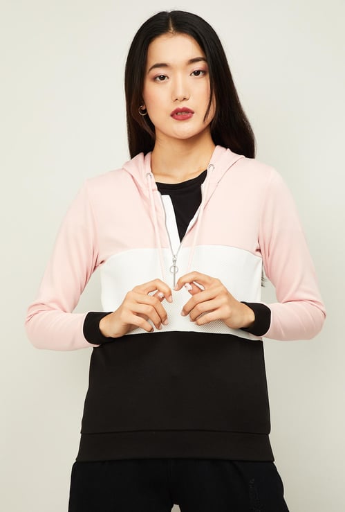 BOSSINI Women Colourblocked Hooded Sweatshirt