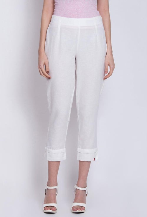 BIBA Women Solid Cropped Straight Pants