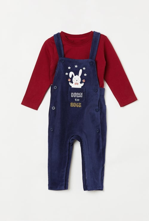 FS MINI KLUB Boys Solid T-shirt with Applique Dungaree