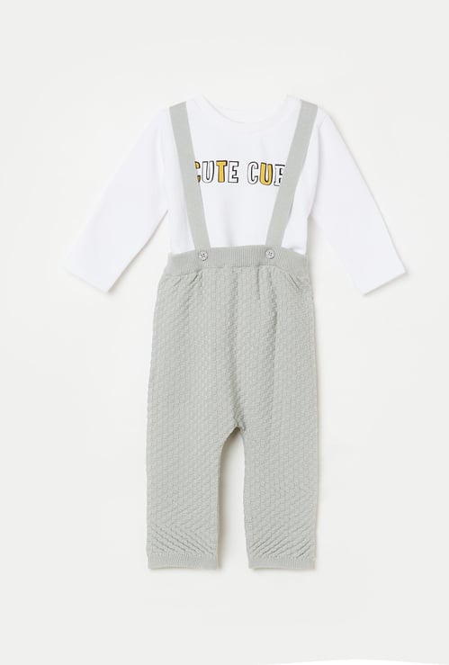 FS MINI KLUB Boys Textured Dungaree with T-shirt - Set of 2 Pcs.