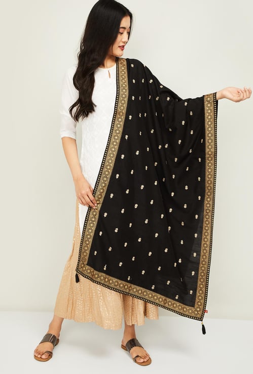 SPAN Women Embroidered Tassel Detailed Dupatta