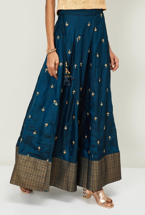 SPAN Women Flared Maxi Skirt with Zari