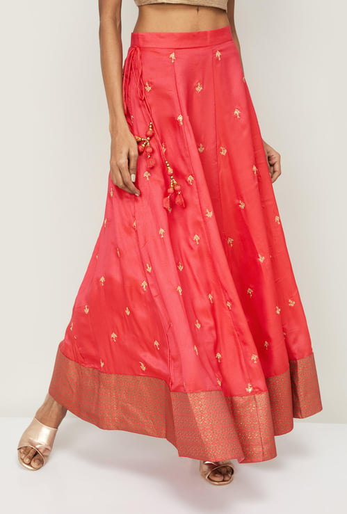 SPAN Women Flared Maxi Skirt with Zari