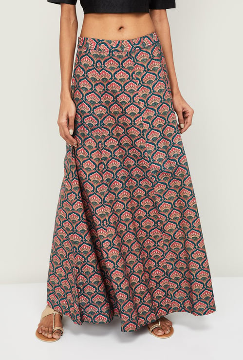 SPAN Women Jacquard Pattern Ethnic Maxi Skirt