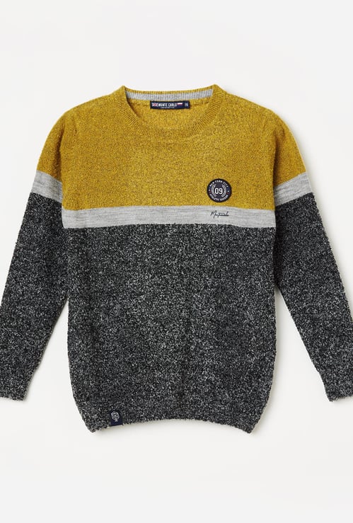 MONTE CARLO Boys Colourblocked Full Sleeves Sweater