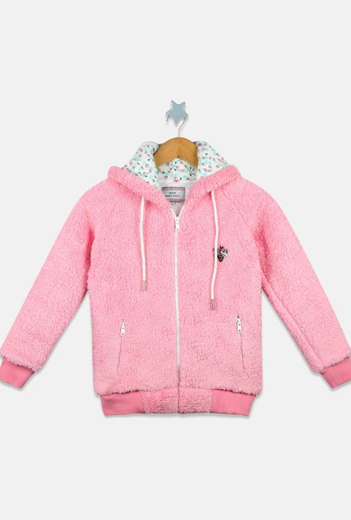 MONTE CARLO Girls Textured Full Sleeves Hooded Jacket