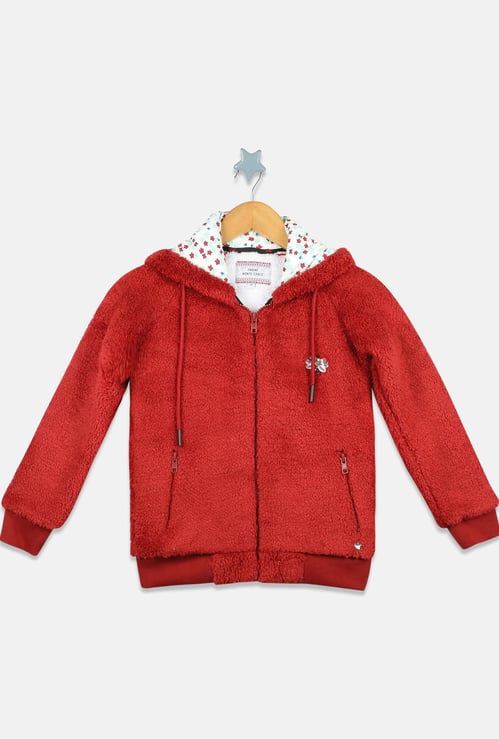 MONTE CARLO Girls Textured Full Sleeves Hooded Jacket