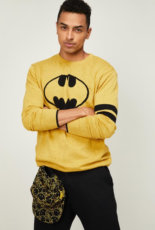 FREE AUTHORITY Men Batman Print Speckled Sweatshirt