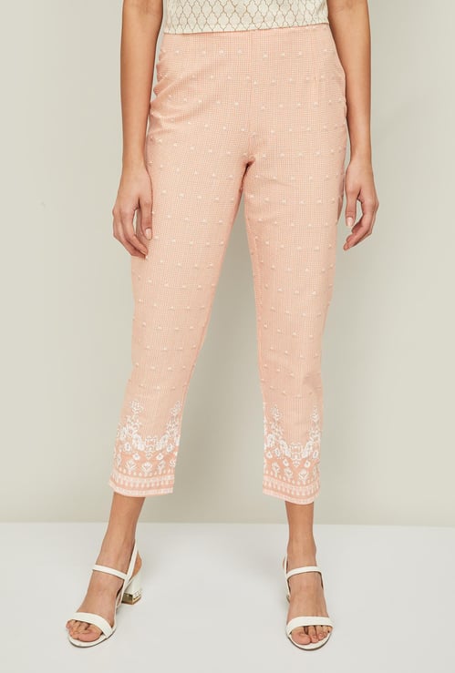 W Women Textured Cropped Straight Pants