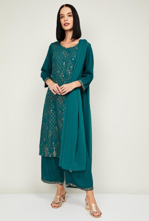 RANGRITI Women Printed Kurta with Solid Palazzos and Dupatta
