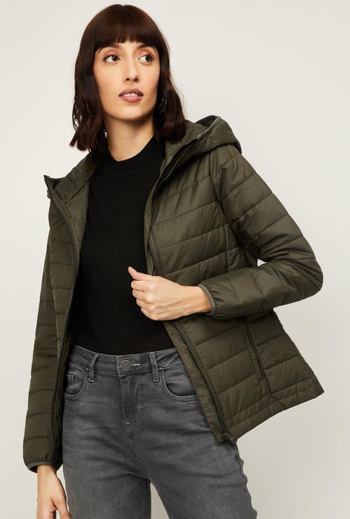 VAN HEUSEN Women Solid Hooded Puffer Jacket