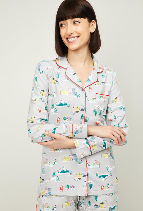 GINGER Women Printed Lounge Top with Button Placket