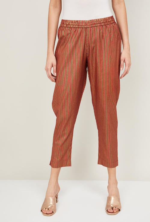 MELANGE Women Striped Cropped Straight Pants