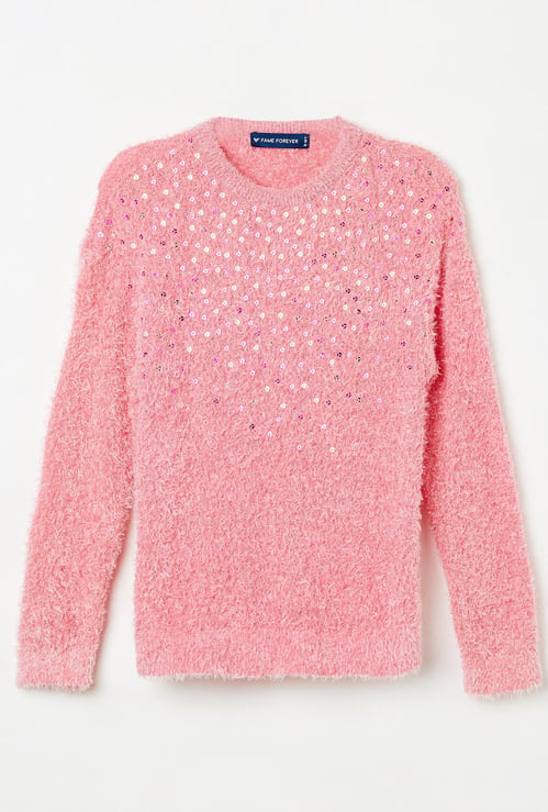 FAME FOREVER YOUNG Girls Sequinned Round Neck Sweater