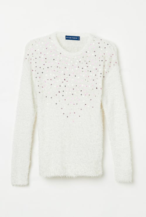 FAME FOREVER YOUNG Girls Sequinned Round Neck Sweater
