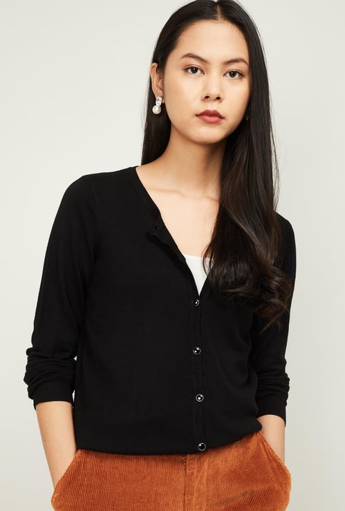 AND Women Patterned Knit Round-Neck Cardigan