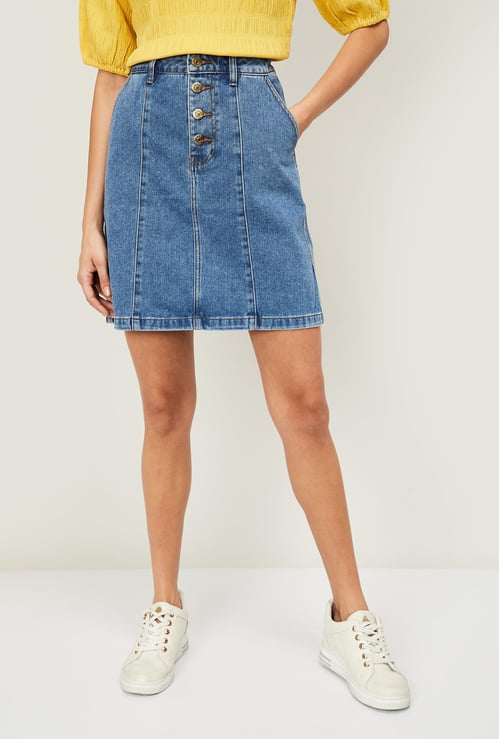 ONLY Women Stonewashed Denim Skirt