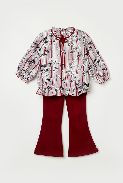 PEPPERMINT Girls Printed Blouson Top with Solid Pants