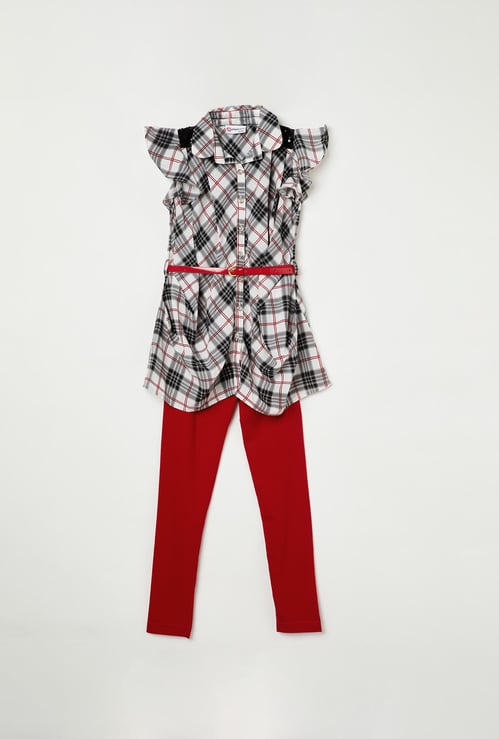 PEPPERMINT Girls Checked Tunic with Solid Leggings
