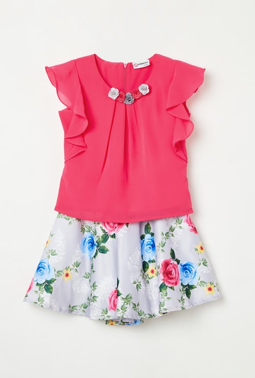 PEPPERMINT Girls Top with Printed Skirt