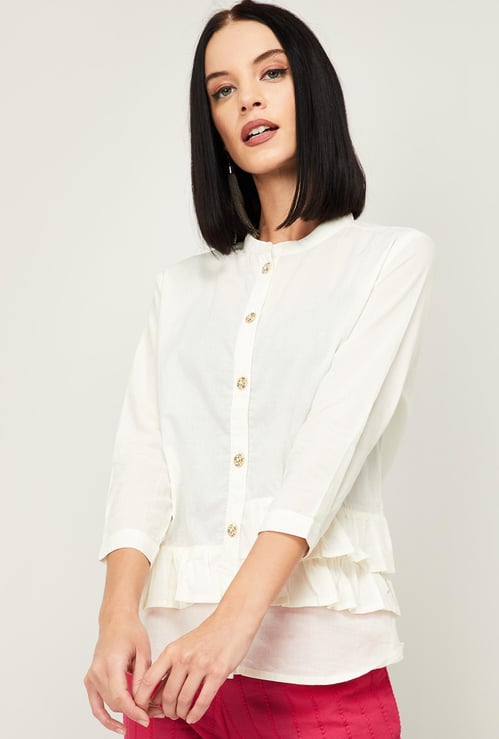 SPAN Women Solid Three-Quarter Sleeves Top