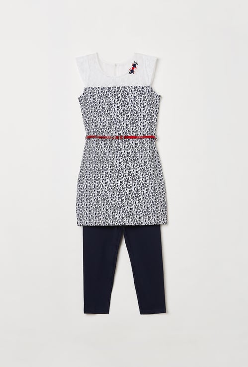 PEPPERMINT Girls Printed Tunic with Leggings and Belt
