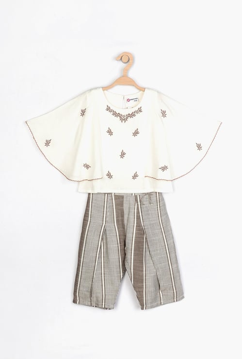 PEPPERMINT Girls Embroidered Cape Top with Striped Trousers