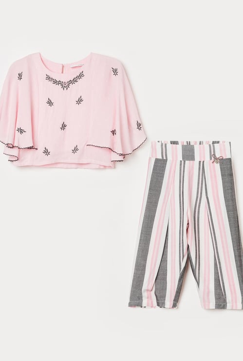 PEPPERMINT Girls Printed Top with Striped Trousers