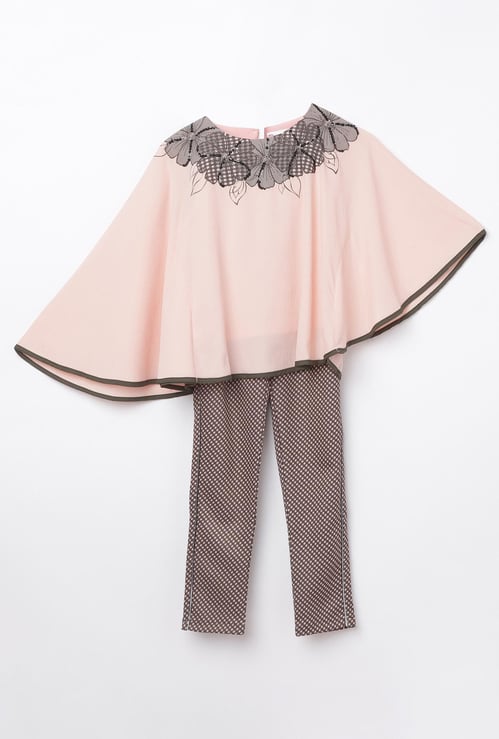 PEPPERMINT Girls Printed Cape Top with Checked Trousers