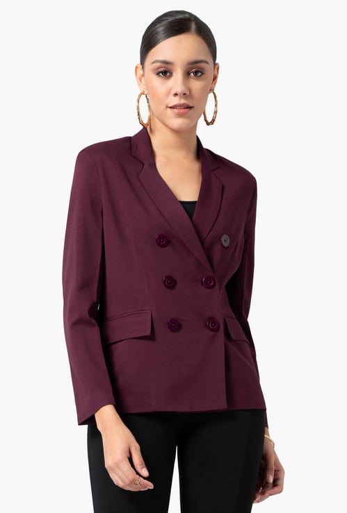 FABALLEY Women Textured Regular Fit Double-Breasted Blazer
