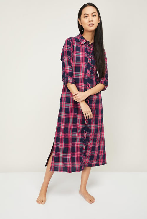GINGER Women Checked Lounge Dress