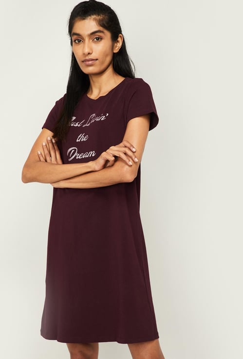 GINGER Women Printed Round Neck Lounge Dress