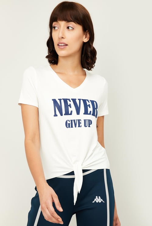 KAPPA Women Printed Tie-Up T-shirt