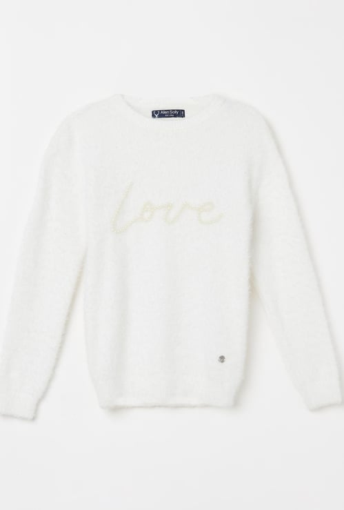 ALLEN SOLLY Girls Embellished Full Sleeves Sweater