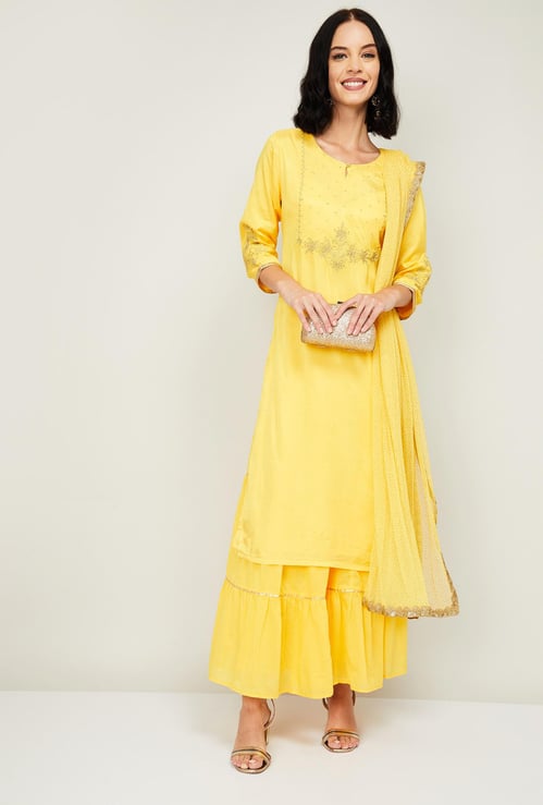 RANGRITI Women Printed Kurta with Solid Palazzos and Dupatta