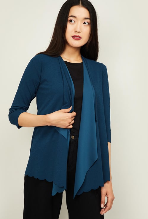 CODE Women Solid Shrug with Scalloped Hem