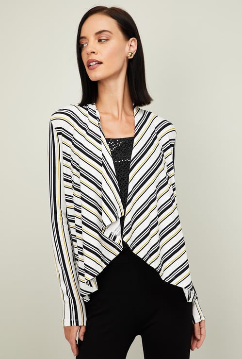 CODE Women Striped Waterfall Shrug