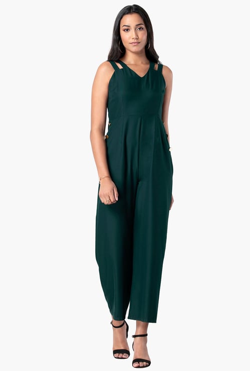 FABALLEY Women Solid Sleeveless Cropped Jumpsuit